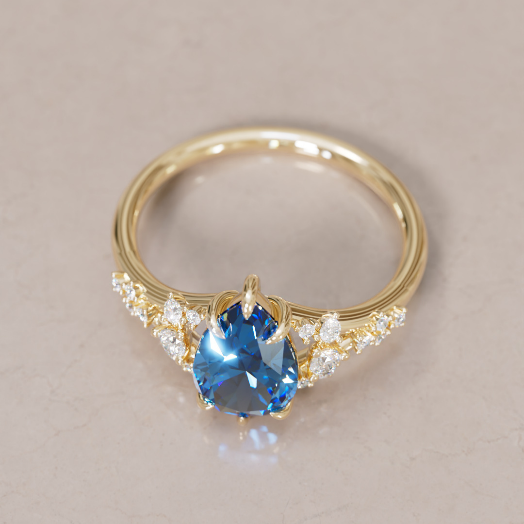 Delphine Pear Blue Sapphire Fantasy Unique Engagement Ring By Valley Rose