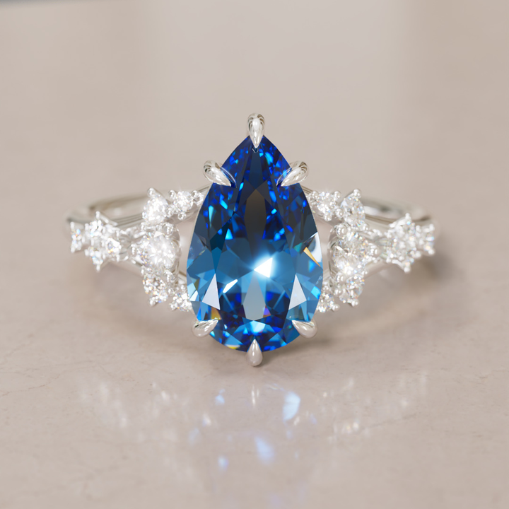 Delphine Pear Blue Sapphire Fantasy Unique Engagement Ring By Valley Rose