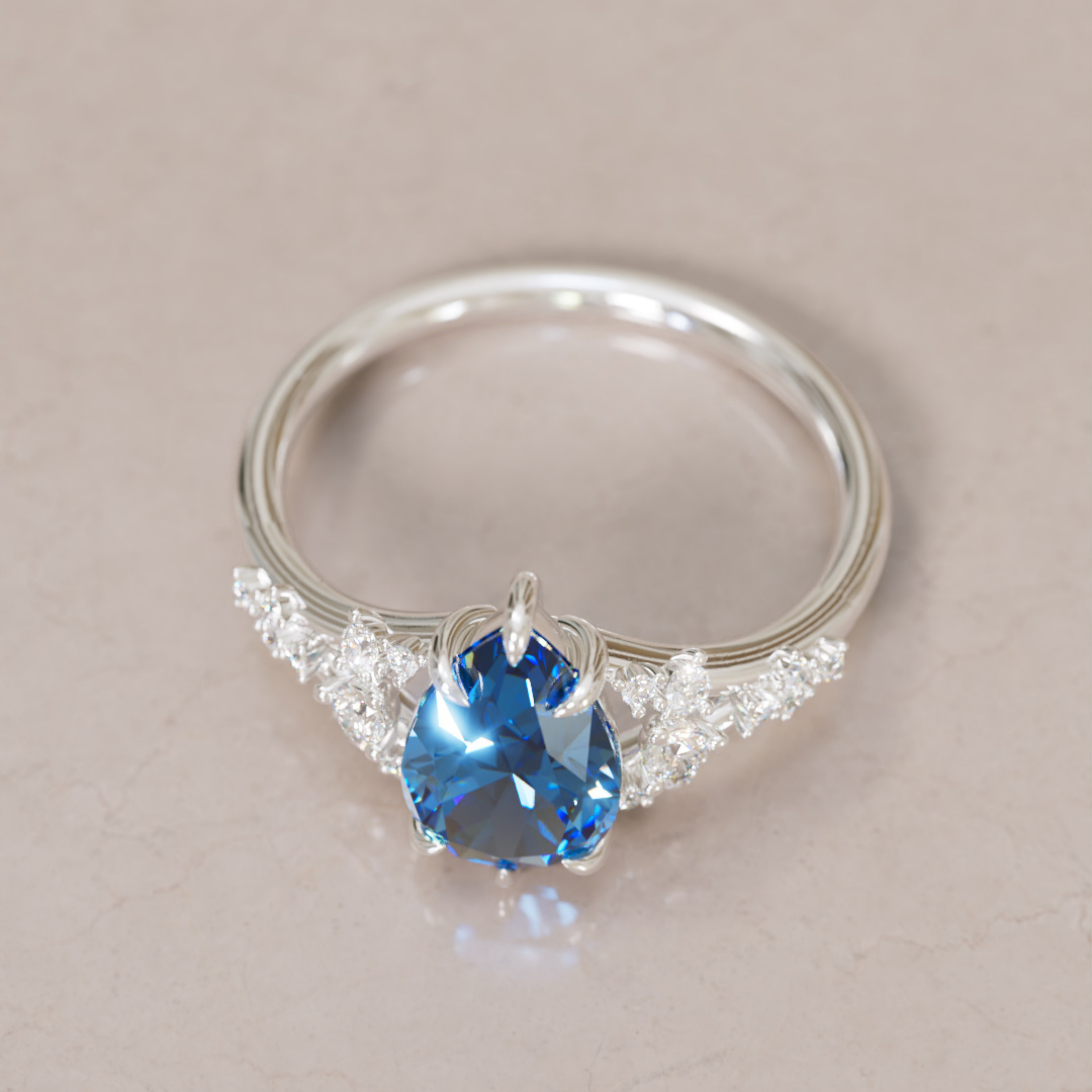 Delphine Pear Blue Sapphire Fantasy Unique Engagement Ring By Valley Rose
