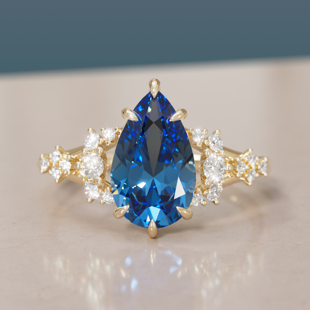 Delphine Pear Blue Sapphire Fantasy Unique Engagement Ring By Valley Rose