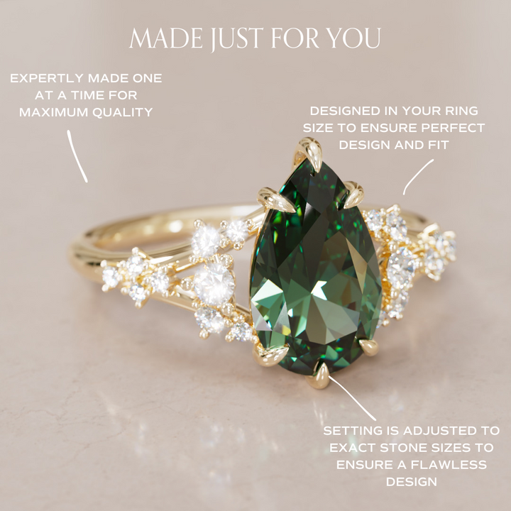 Delphine Pear Green Sapphire Fantasy Unique Engagement Ring By Valley Rose