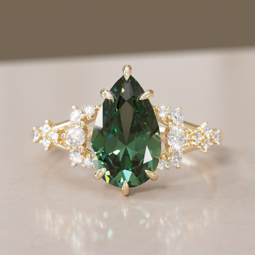 Delphine Pear Green Sapphire Fantasy Unique Engagement Ring By Valley Rose