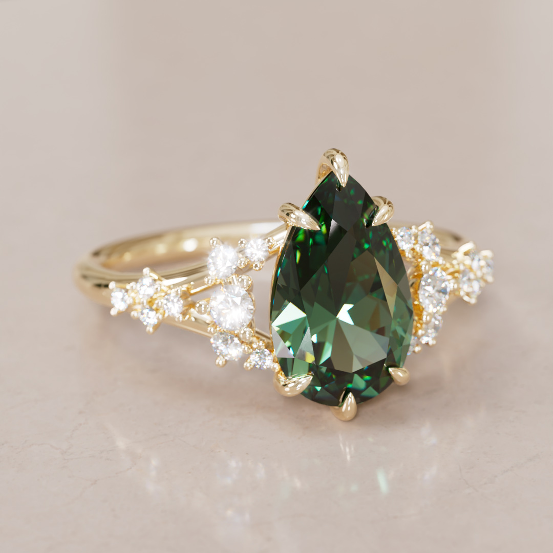 Delphine Pear Green Sapphire Fantasy Unique Engagement Ring By Valley Rose