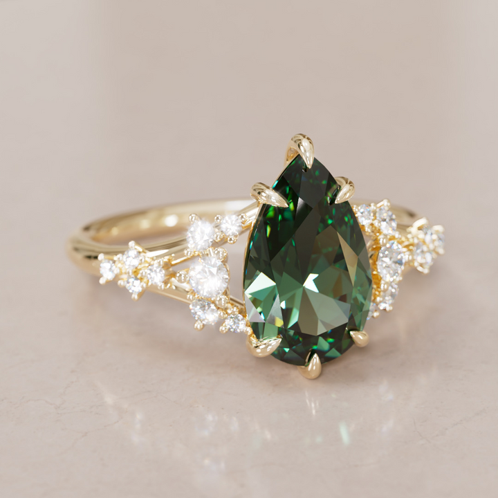 Delphine Pear Green Sapphire Fantasy Unique Engagement Ring By Valley Rose