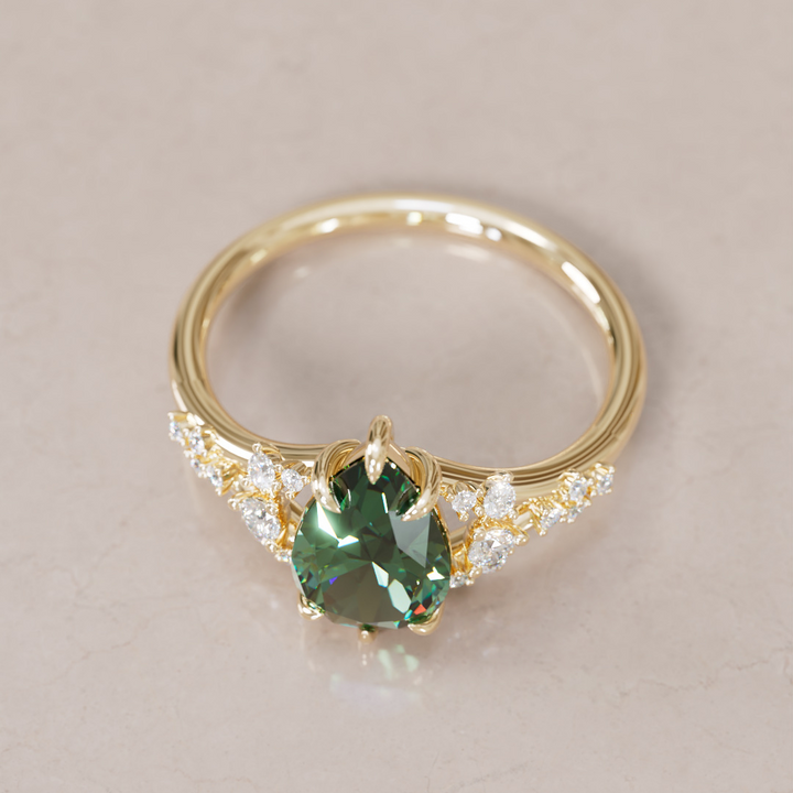 Delphine Pear Green Sapphire Fantasy Unique Engagement Ring By Valley Rose