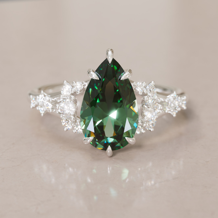 Delphine Pear Green Sapphire Fantasy Unique Engagement Ring By Valley Rose