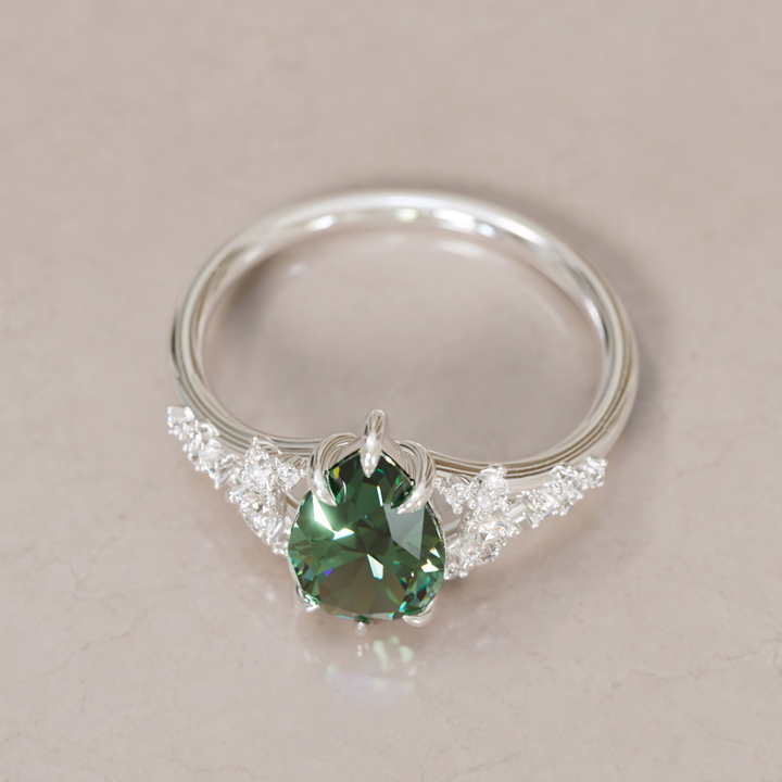 Delphine Pear Green Sapphire Fantasy Unique Engagement Ring By Valley Rose