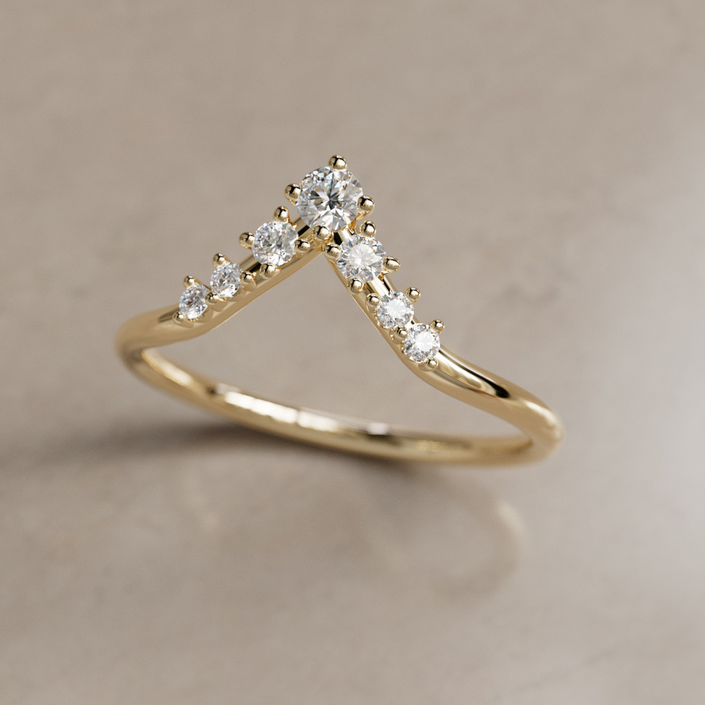 Diamond Stacked V shape Wedding Ring By Valley Rose