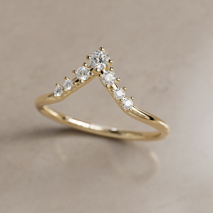Diamond Stacked V shape Wedding Ring By Valley Rose