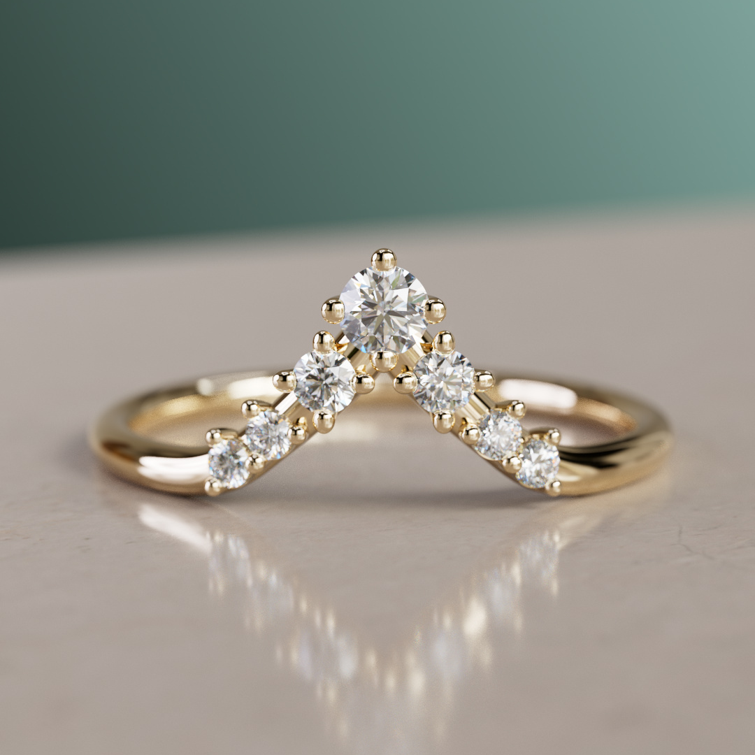 Diamond Stacked V shape Wedding Ring By Valley Rose