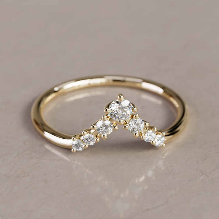 Diamond Stacked V shape Wedding Ring By Valley Rose