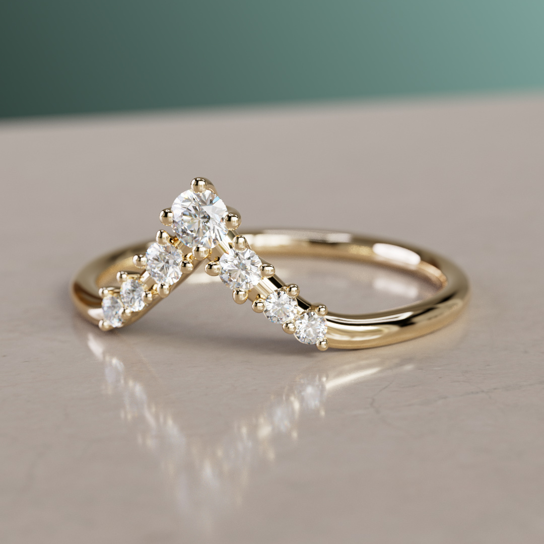 Diamond Stacked V shape Wedding Ring By Valley Rose