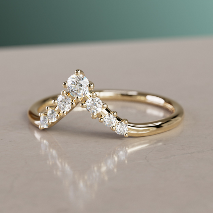 Diamond Stacked V shape Wedding Ring By Valley Rose