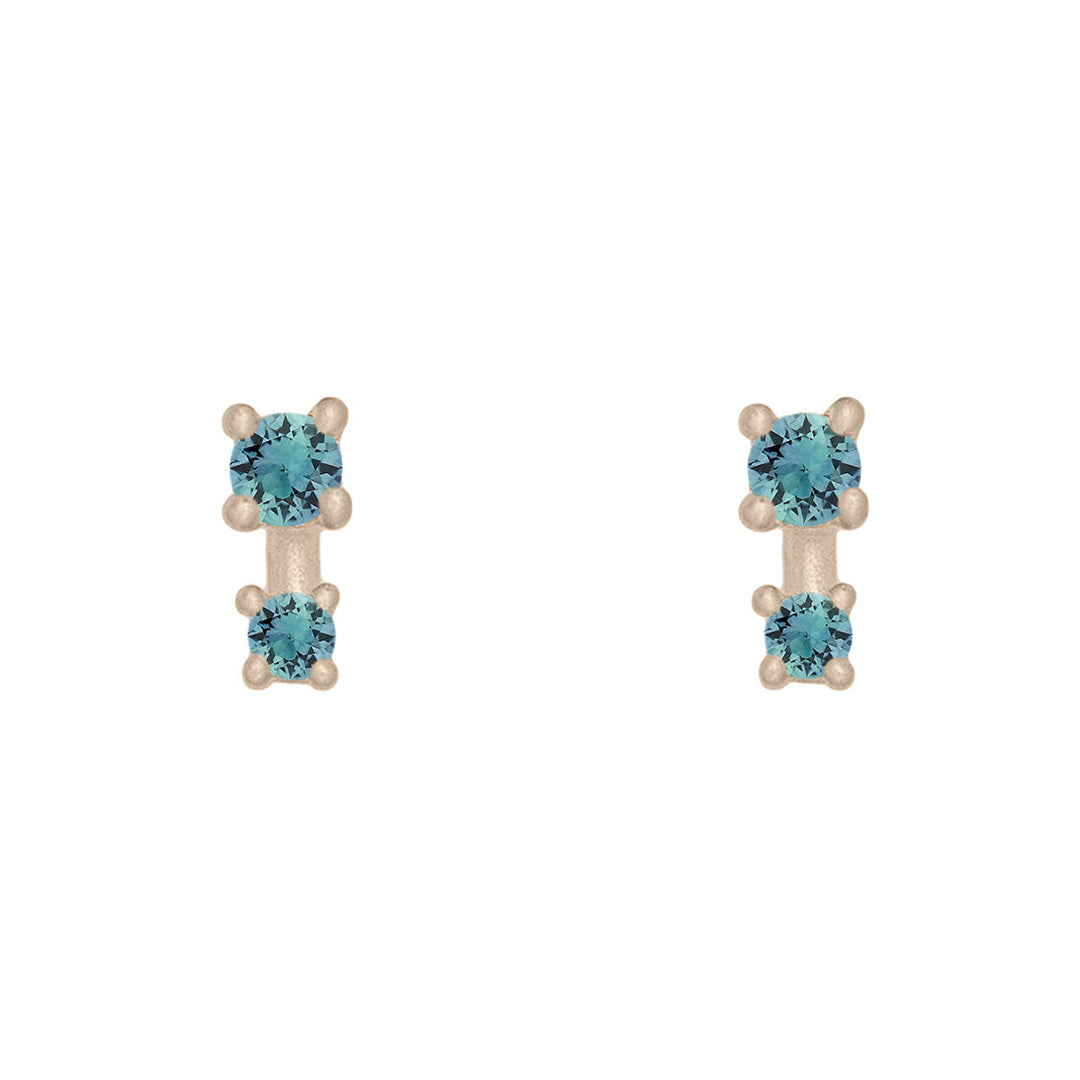 Double Teal Sapphire Earring Studs in 14k Gold By Valley Rose