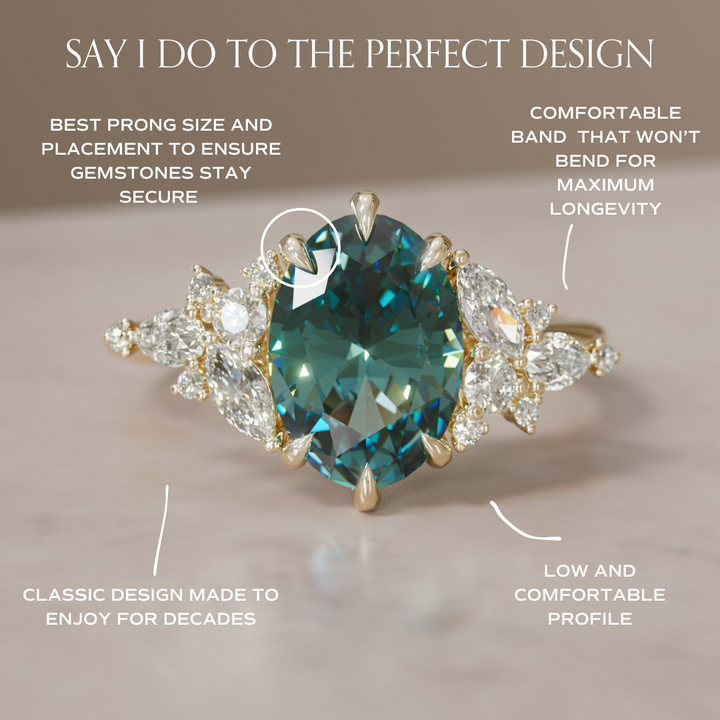 Eden Oval Teal Sapphire Engagement Flower Ring Nature Inspired By Valley Rose