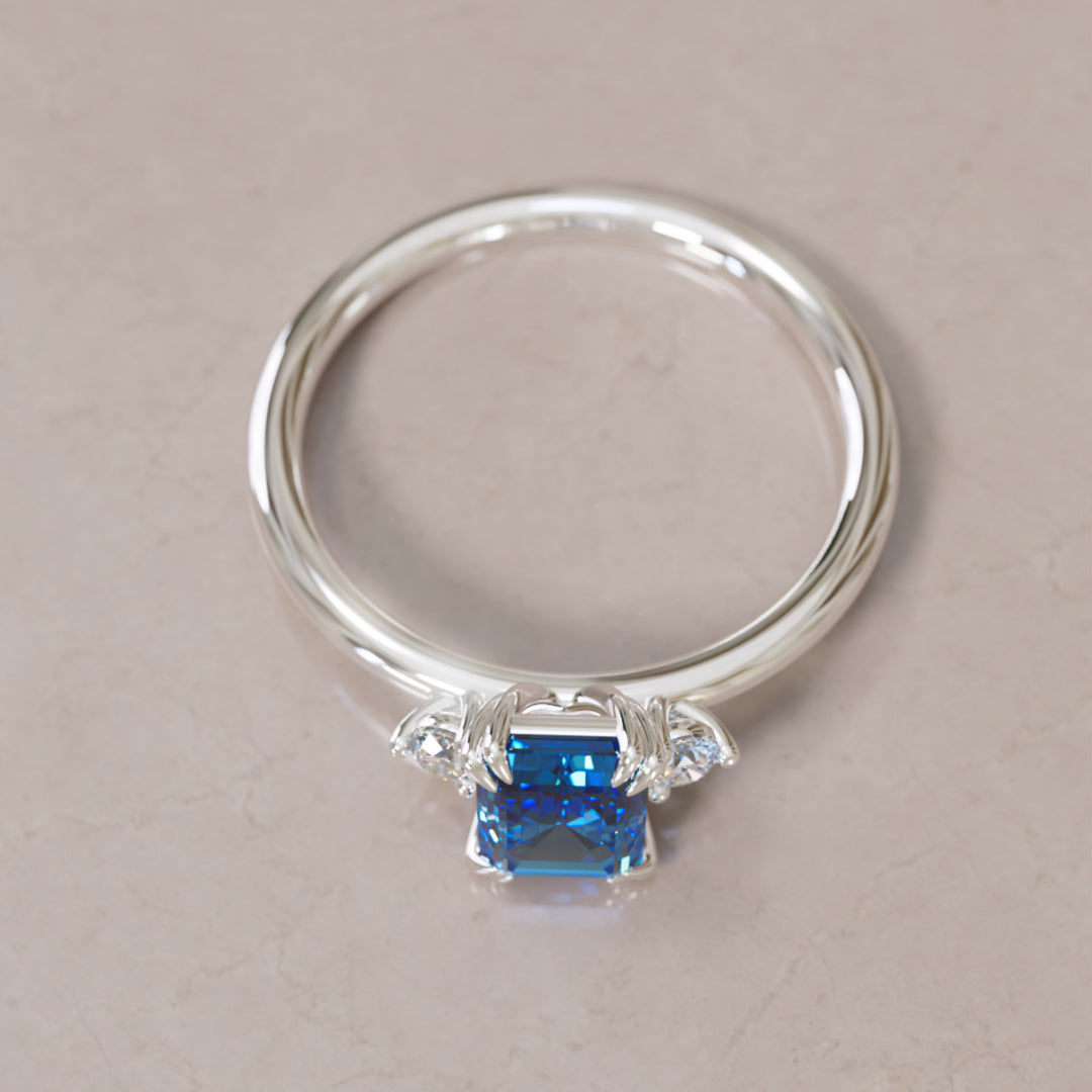 Edie Emerald Cut Blue Sapphire Modern Unique Engagement Ring By Valley Rose