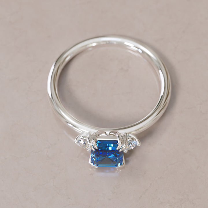 Edie Emerald Cut Blue Sapphire Modern Unique Engagement Ring By Valley Rose