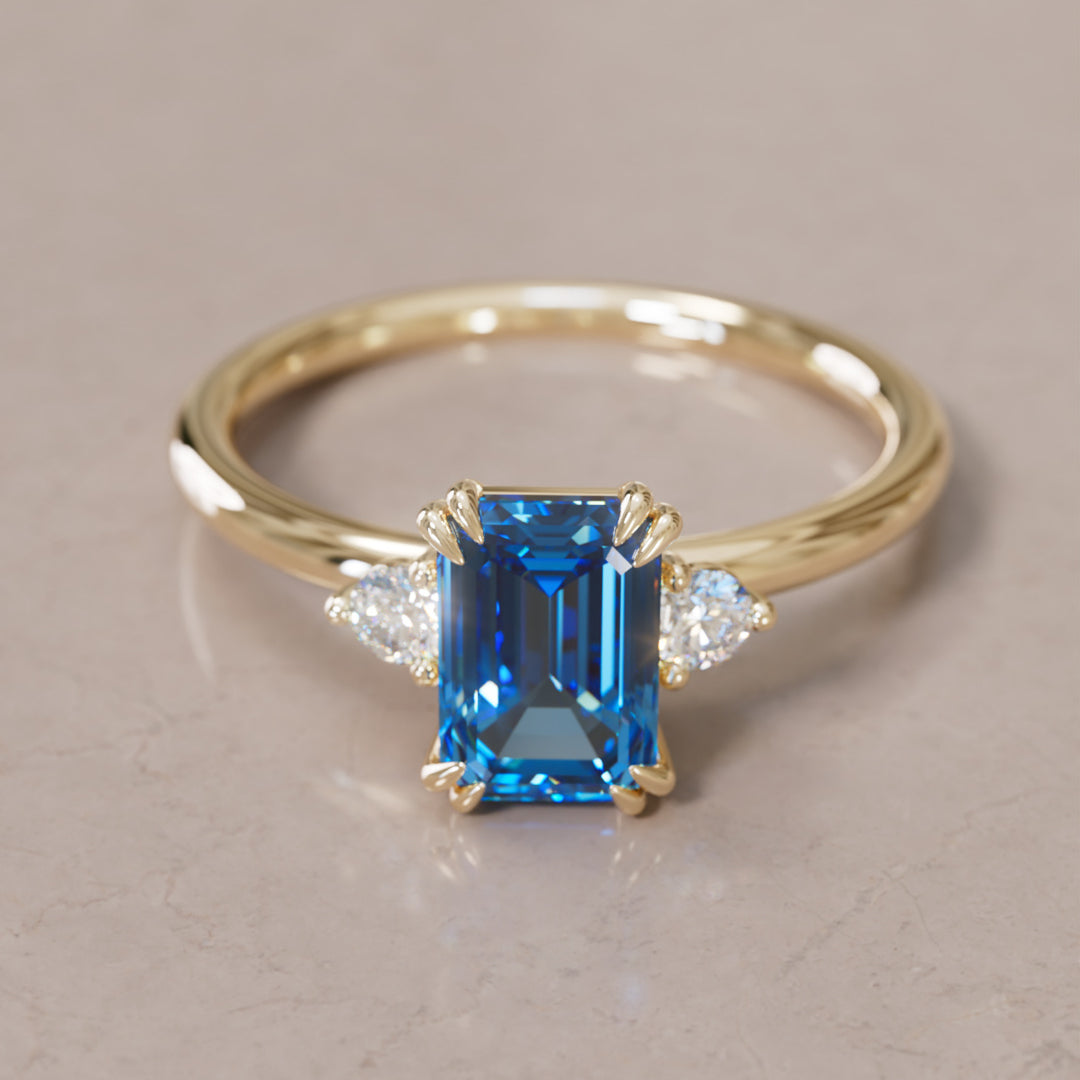Edie Emerald Cut Blue Sapphire Modern Unique Engagement Ring By Valley Rose