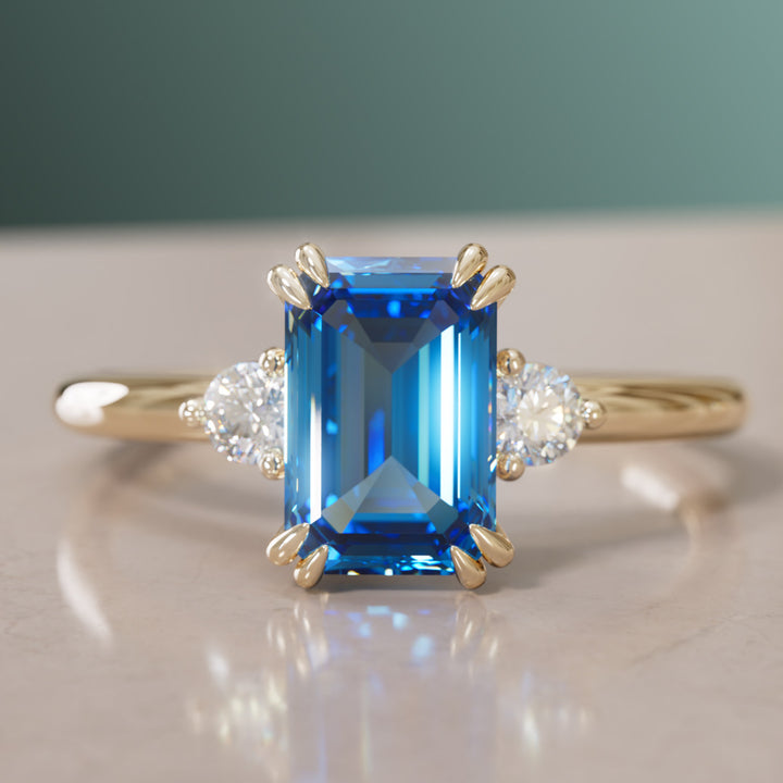 Edie Emerald Cut Blue Sapphire Modern Unique Engagement Ring By Valley Rose