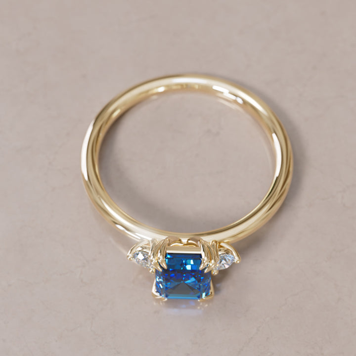 Edie Emerald Cut Blue Sapphire Modern Unique Engagement Ring By Valley Rose