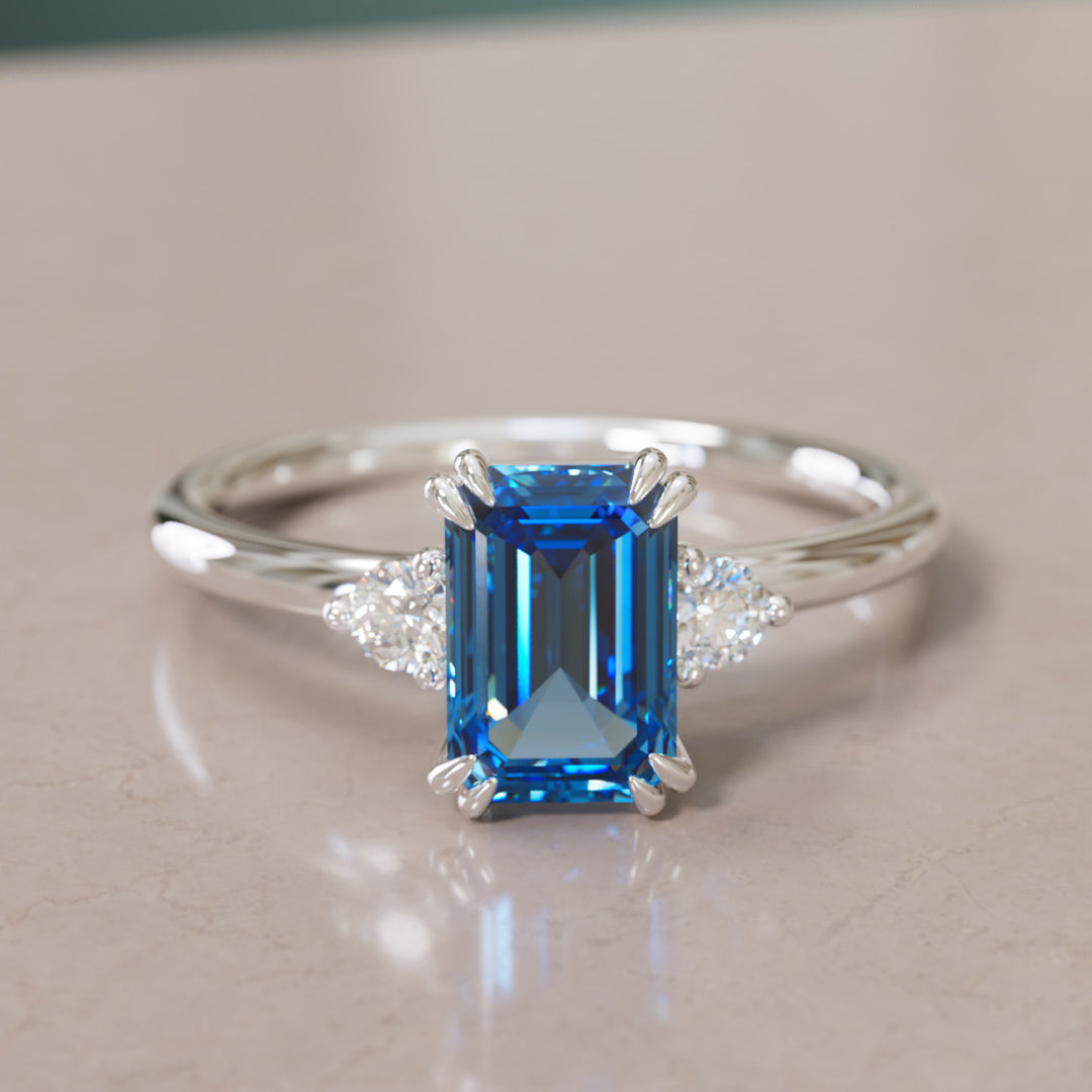 Edie Emerald Cut Blue Sapphire Modern Unique Engagement Ring By Valley Rose