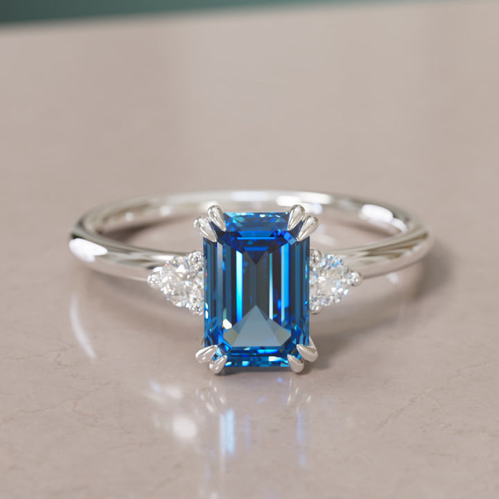Edie Emerald Cut Blue Sapphire Modern Unique Engagement Ring By Valley Rose