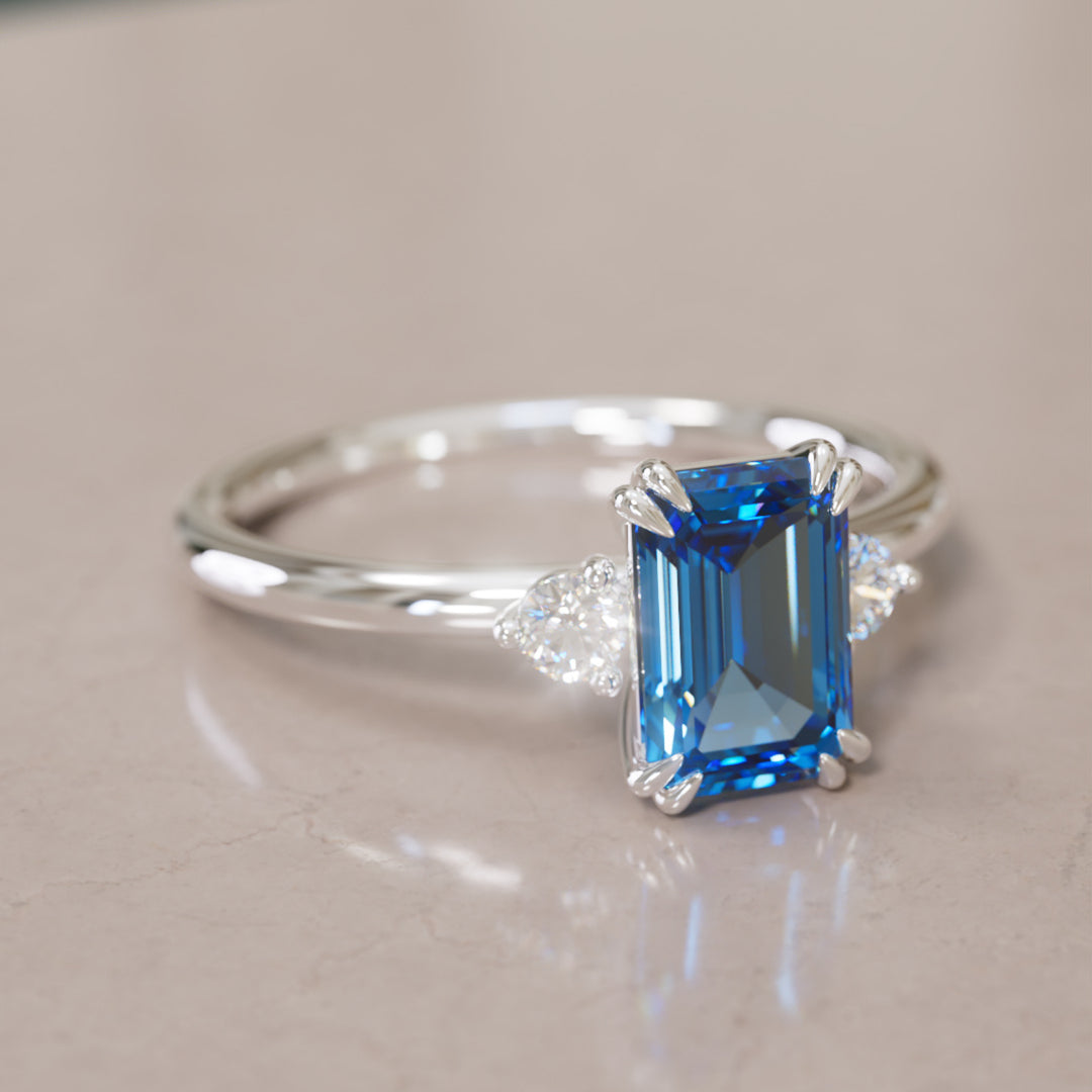 Edie Emerald Cut Blue Sapphire Modern Unique Engagement Ring By Valley Rose