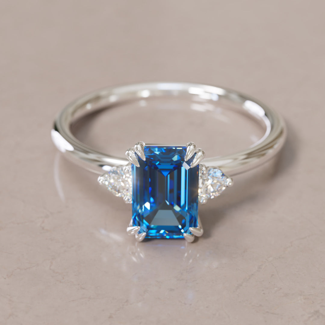 Edie Emerald Cut Blue Sapphire Modern Unique Engagement Ring By Valley Rose