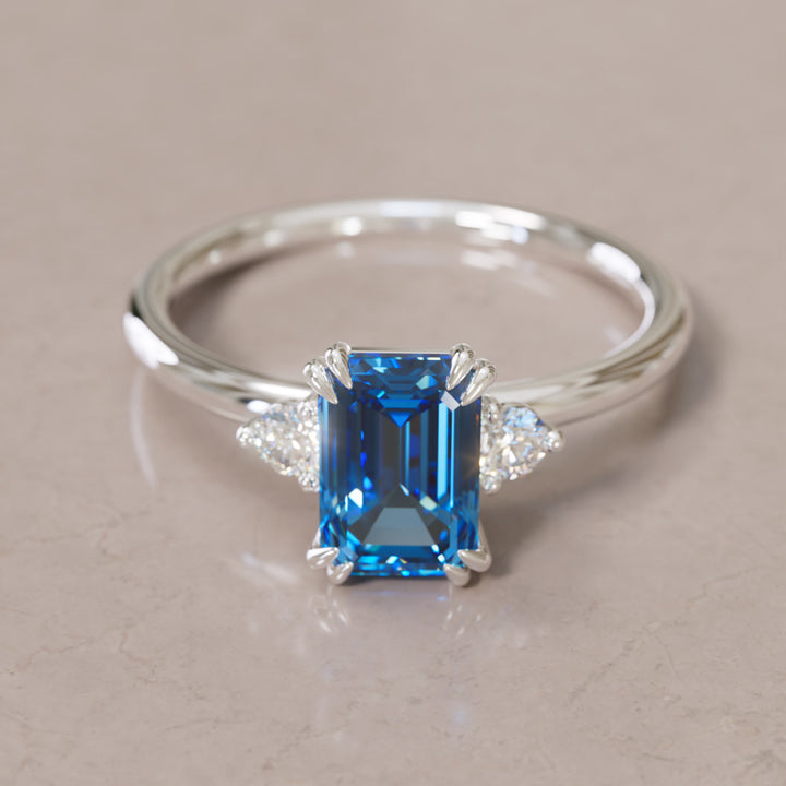 Edie Emerald Cut Blue Sapphire Modern Unique Engagement Ring By Valley Rose