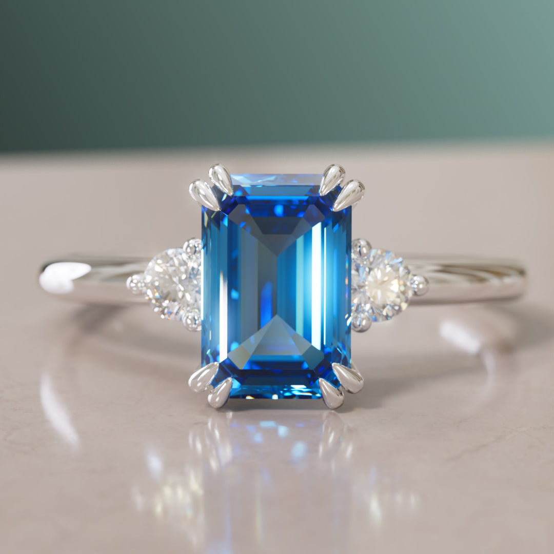 Edie Emerald Cut Blue Sapphire Modern Unique Engagement Ring By Valley Rose