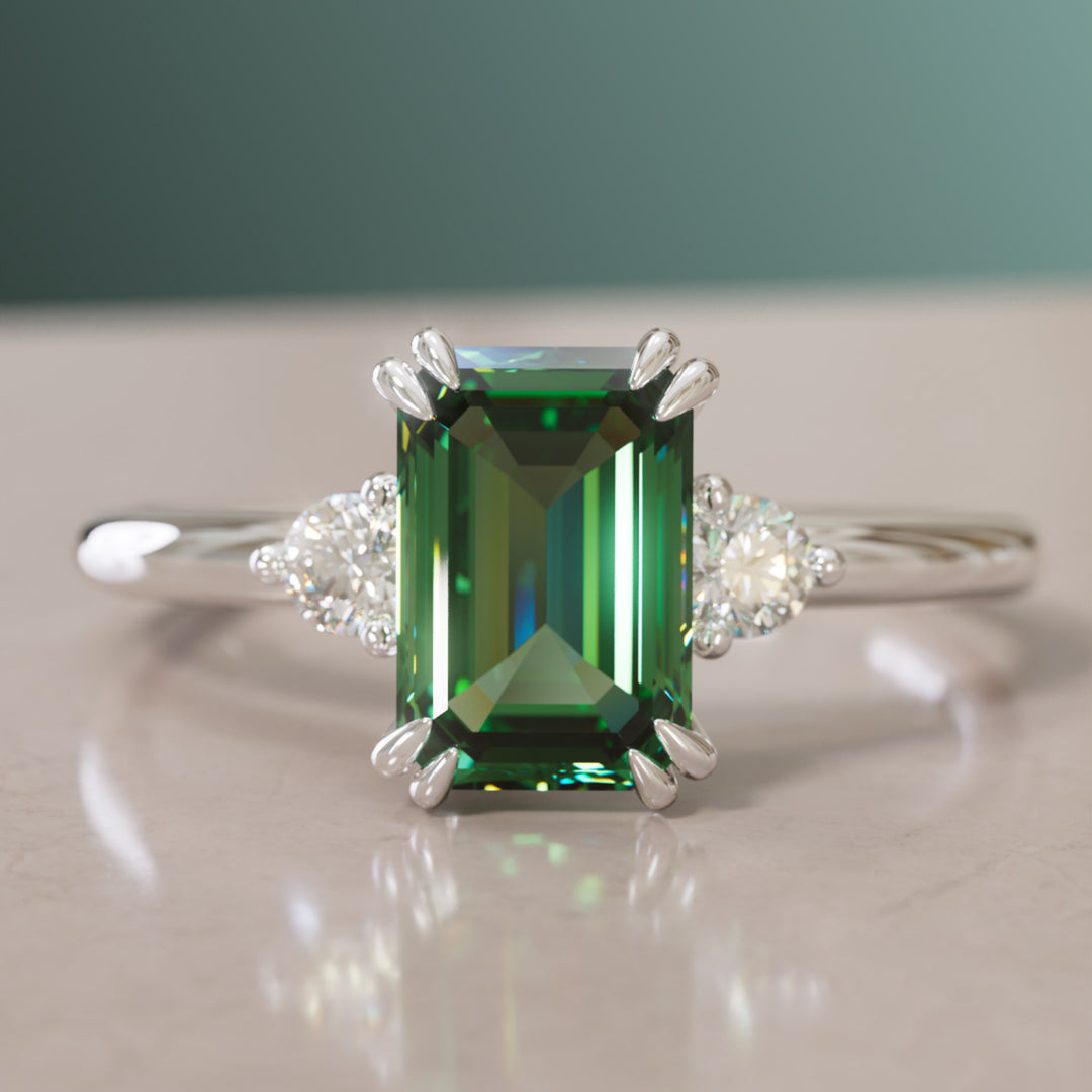 Edie Emerald Cut Green Sapphire Modern Unique Engagement Ring By Valley Rose