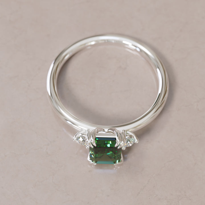 Edie Emerald Cut Green Sapphire Modern Unique Engagement Ring By Valley Rose
