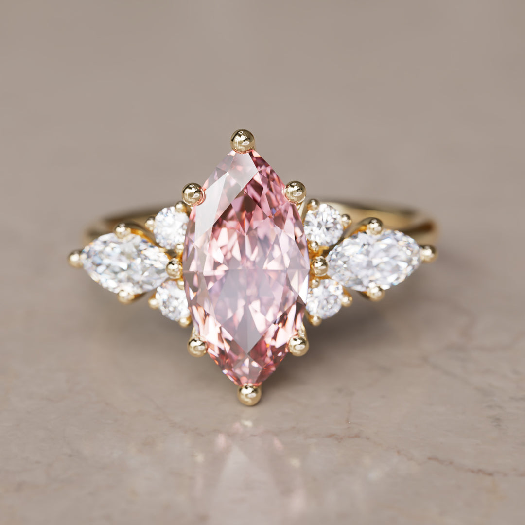 Elain Marquise Pink Lab Diamond Unique Engagement Ring By Valley Rose