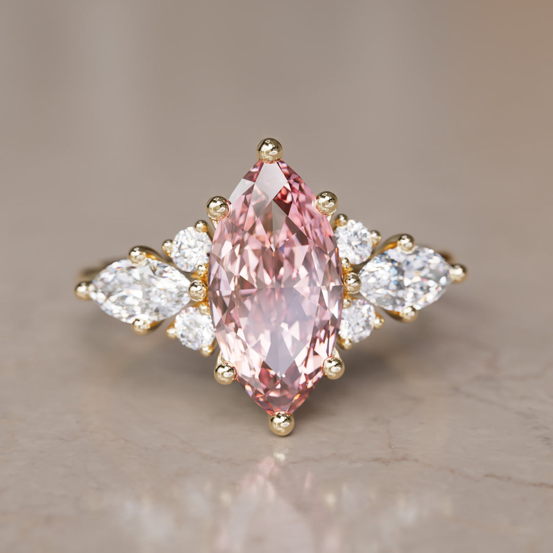 Elain Marquise Pink Lab Diamond Unique Engagement Ring By Valley Rose