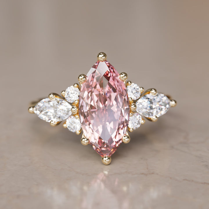 Elain Marquise Pink Lab Diamond Unique Engagement Ring By Valley Rose
