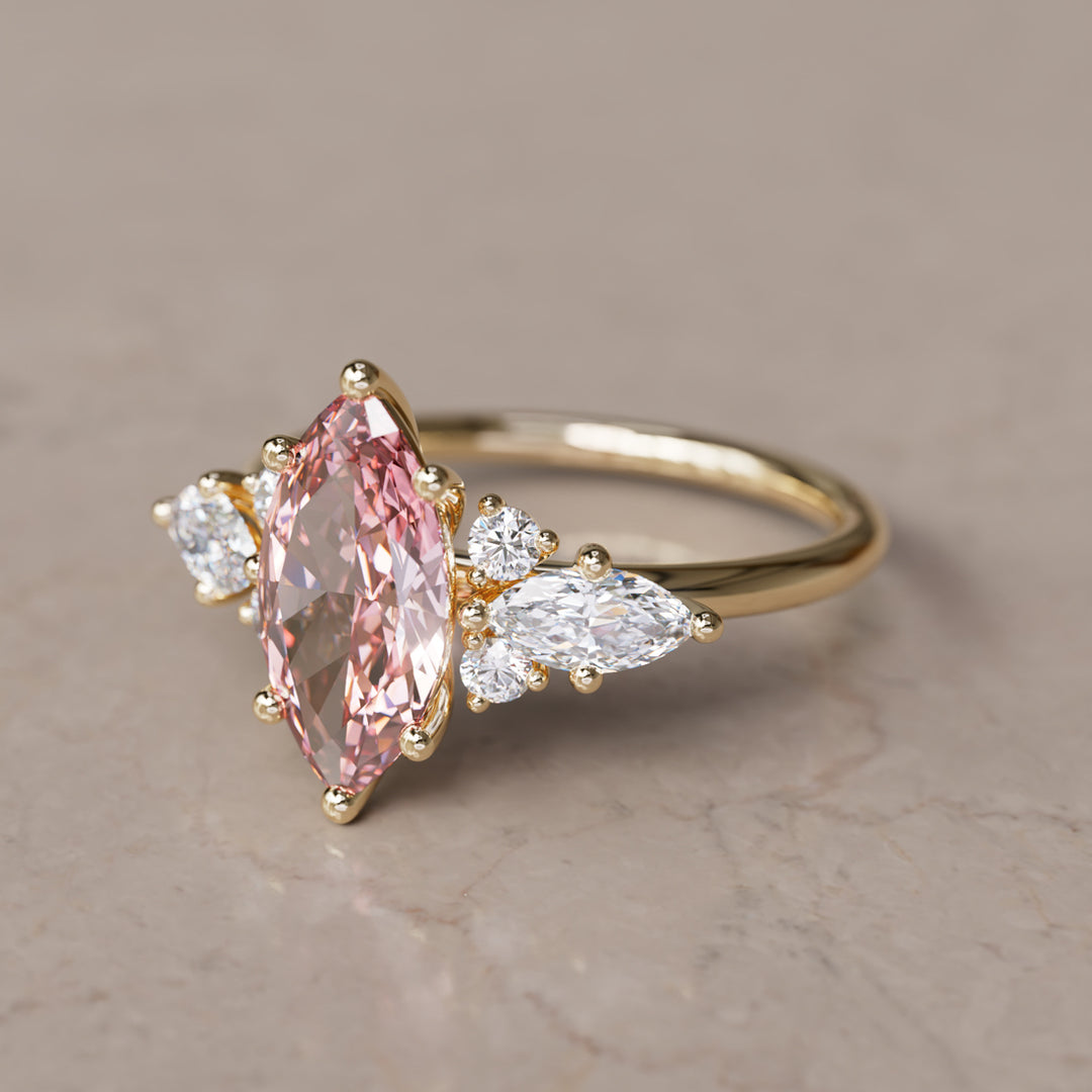 Elain Marquise Pink Lab Diamond Unique Engagement Ring By Valley Rose