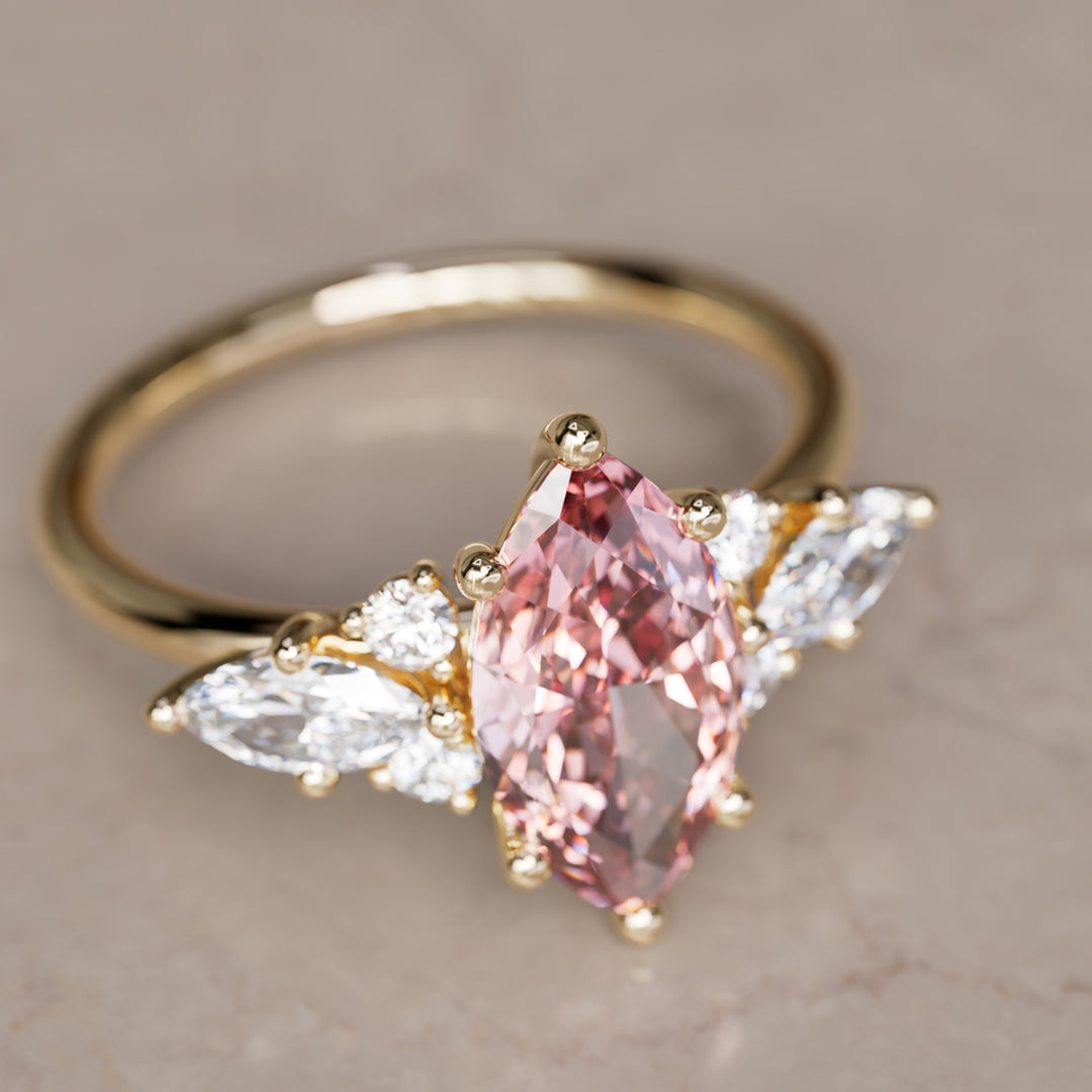 Elain Marquise Pink Lab Diamond Unique Engagement Ring By Valley Rose