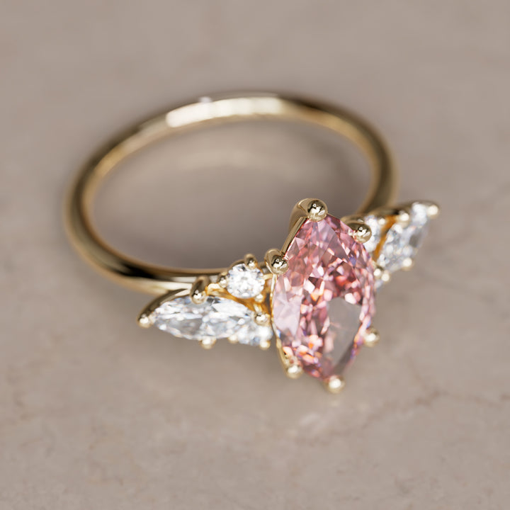 Elain Marquise Pink Lab Diamond Unique Engagement Ring By Valley Rose