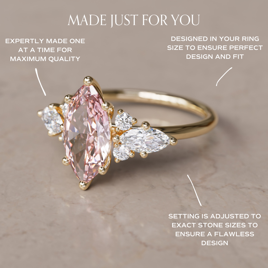 Elain Marquise Pink Lab Diamond Unique Engagement Ring By Valley Rose
