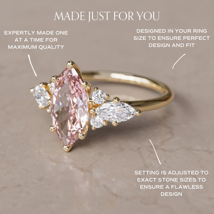 Elain Marquise Pink Lab Diamond Unique Engagement Ring By Valley Rose
