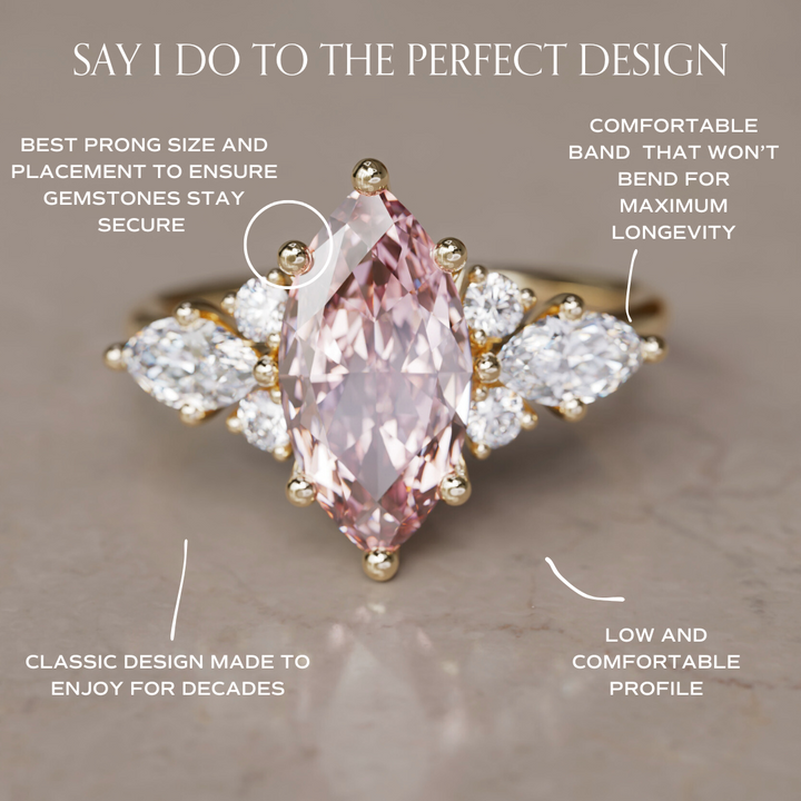 Elain Marquise Pink Lab Diamond Unique Engagement Ring By Valley Rose