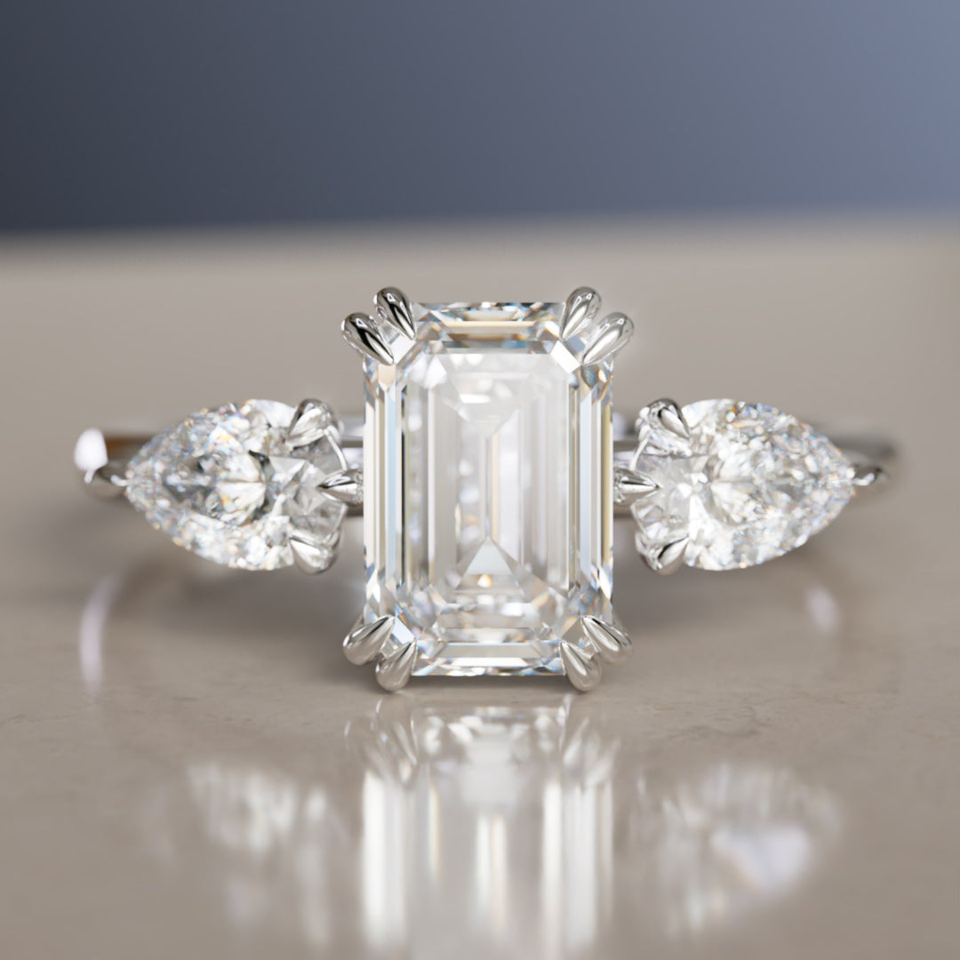 Eleonora Emerald Cut Lab Diamond Modern Unique Engagement Ring By Valley Rose