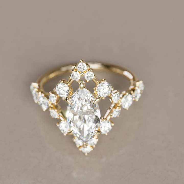 Ellaria Marquise Lab Diamond Unique Vintage Halo Engagement Ring By Valley Rose