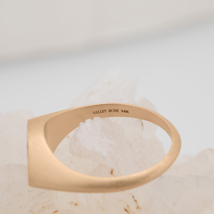 Emerald Signet Ring Eye Shaped in Gold with Diamonds By Valley Rose Ethical Jewelry