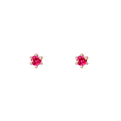 Pink Ruby Solitaire Gold Ethical Tiny Studs Earrings By Valley Rose Ethical Jewelry