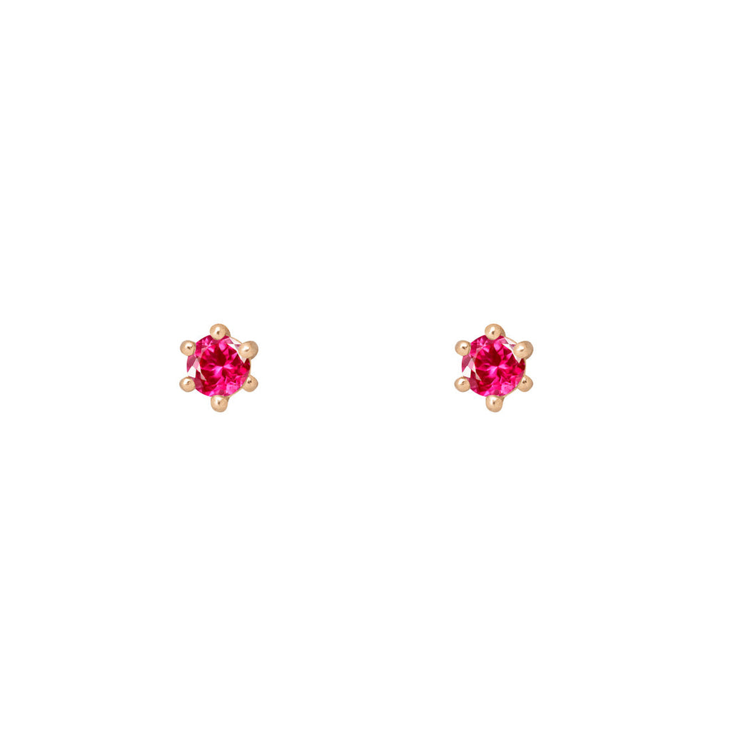 Pink Ruby Solitaire Gold Ethical Tiny Studs Earrings By Valley Rose Ethical Jewelry