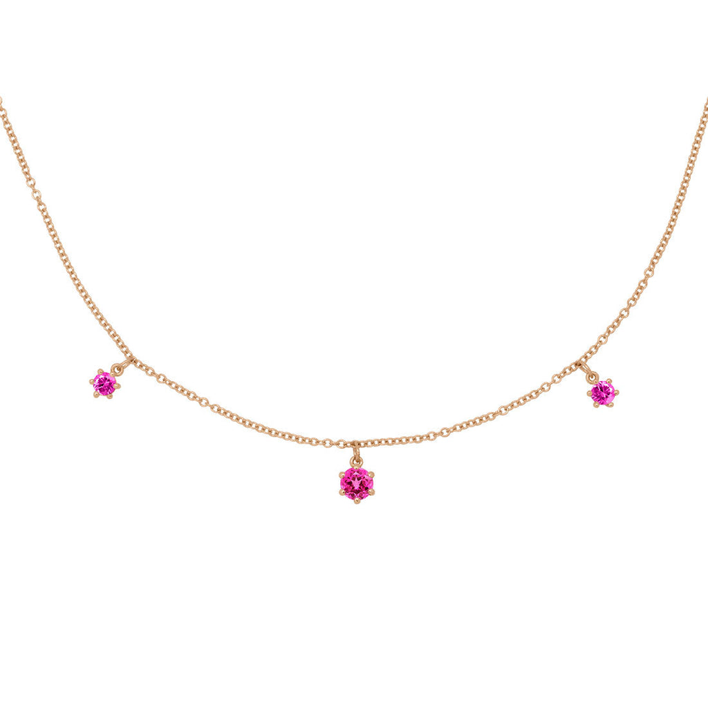 Pink Ruby Fringe 3 Charm Gold Necklace By Valley Rose Ethical Jewelry