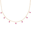 Pink Ruby Fringe 7 Charm Gold Necklace By Valley Rose Ethical Jewelry