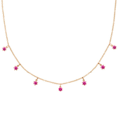 Pink Ruby Fringe 7 Charm Gold Necklace By Valley Rose Ethical Jewelry
