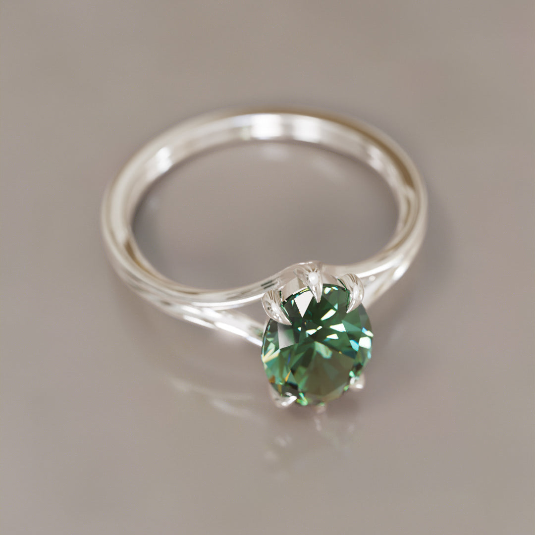 Esra Oval Green Sapphire Modern Unique Split Shank Engagement Ring By Valley Rose